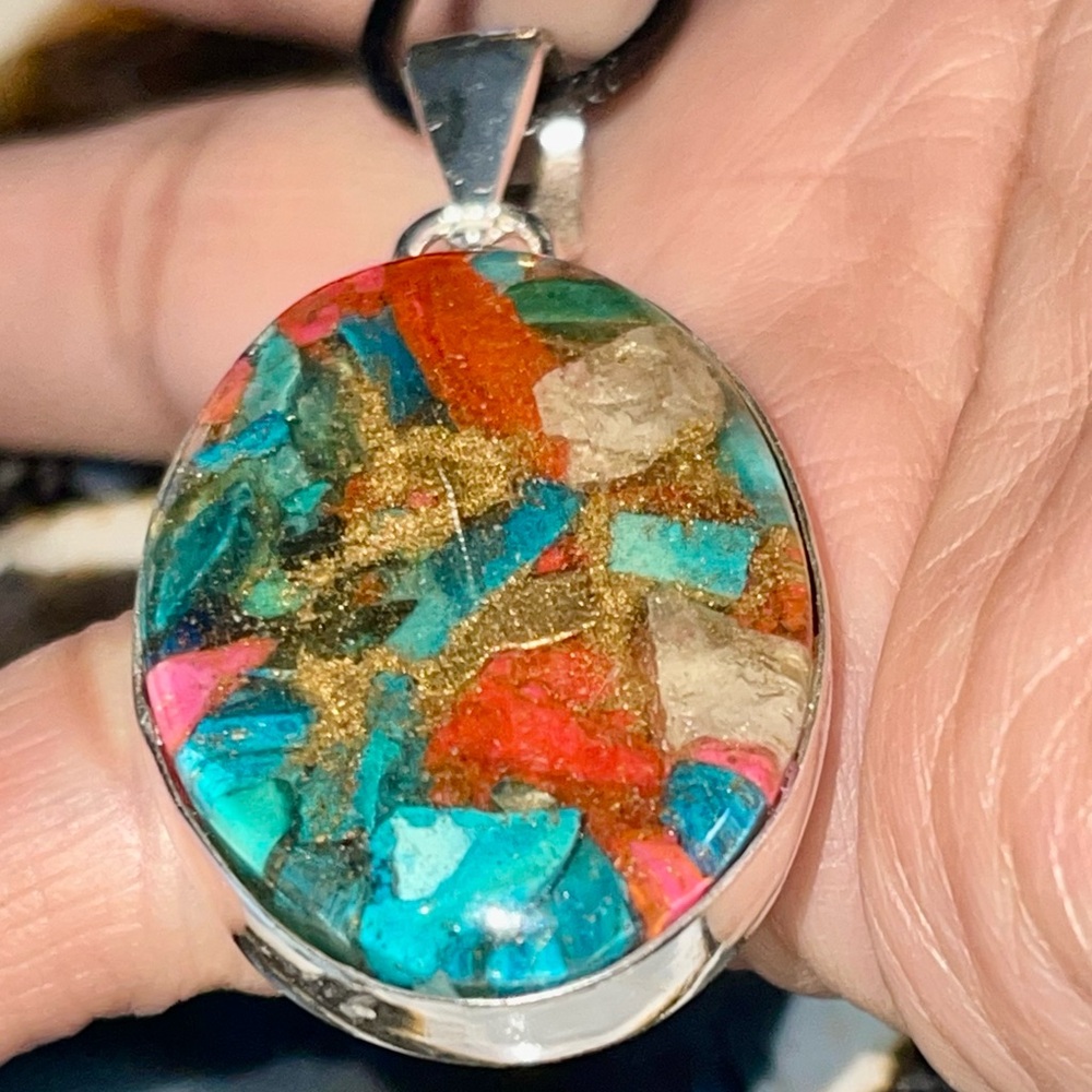 Brecciated Spiny Turquoise in Copper Pendant 2” - Picture 3 of 16